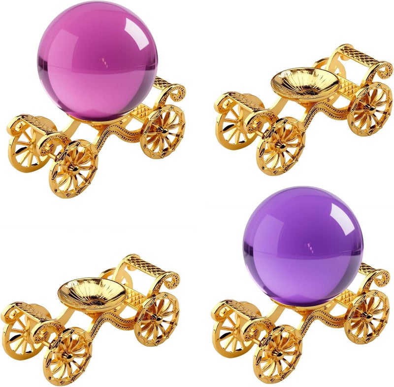 GeryVtee 4PCS Crystal Ball Stand Sphere Display Stand Metal Crystal Holder Balls Ornament Rack Holder Metal Base Pumpkin Carriage Shape Gold - Image 1